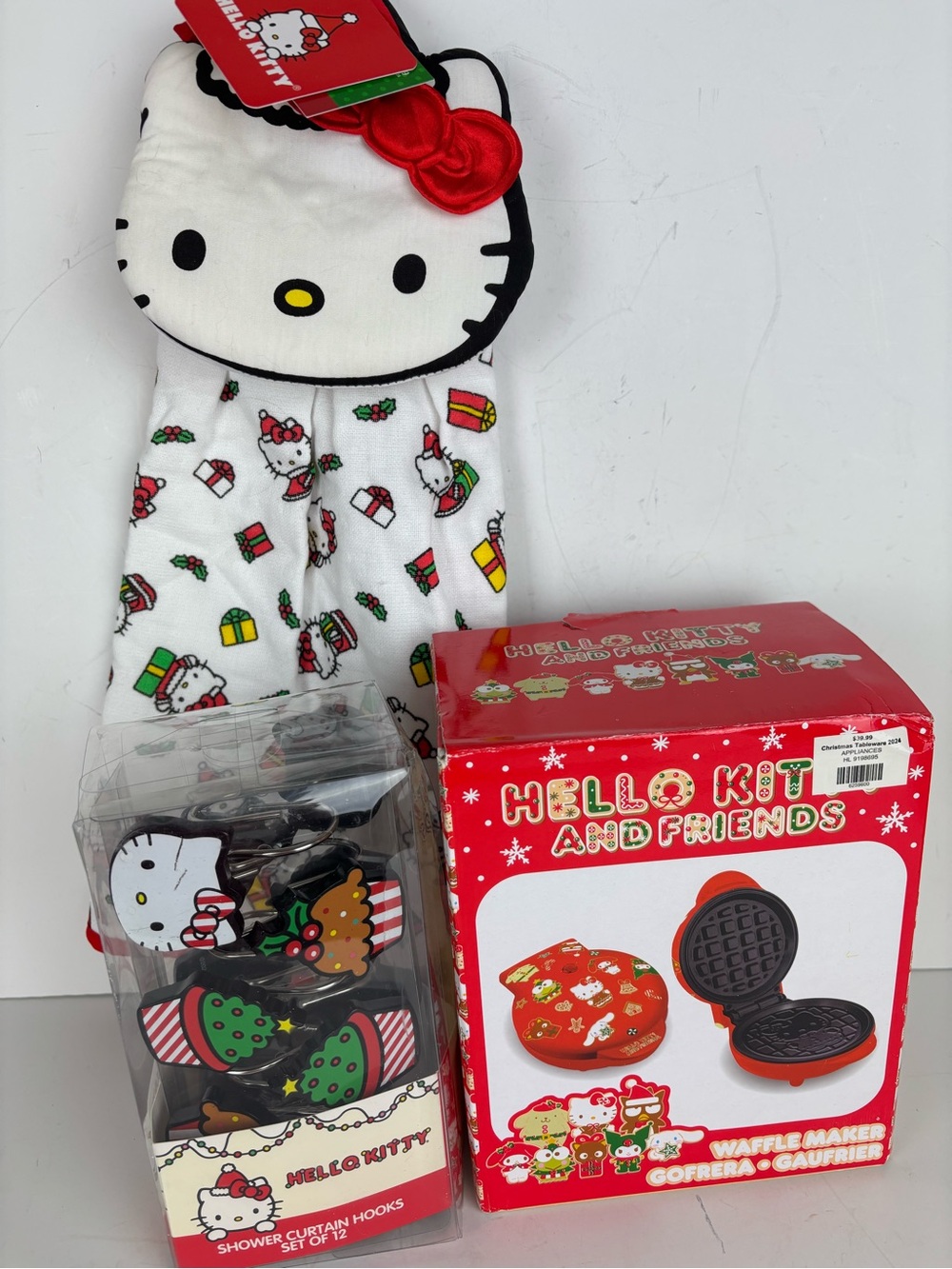 NWT-Hello Kitty-Home Decor Bundle-Waffle Maker/Towel/Curtain Hooks